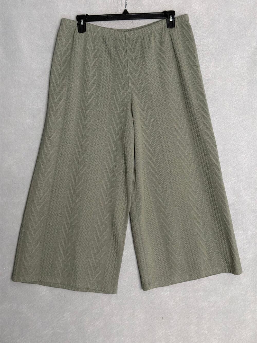 Ali Miles Knit Pant Textured Knit Wide-Leg Ankle in Heather Gray Women's XL NEW